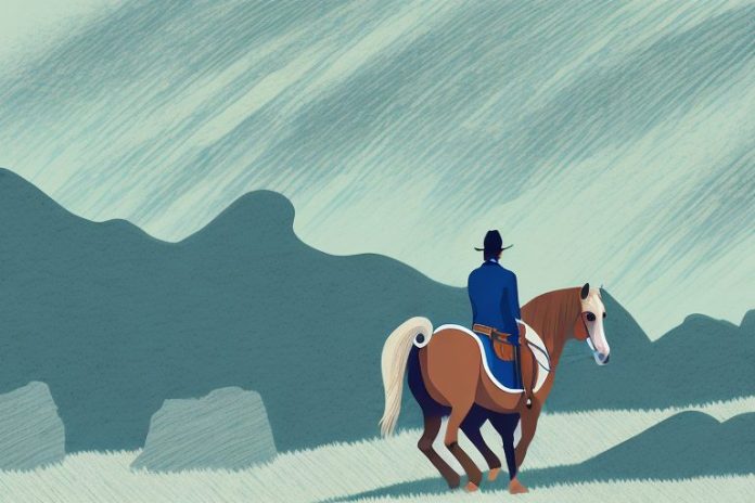 A horse and rider in a mountain landscape in virginia
