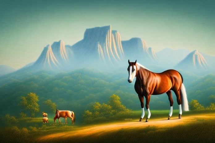 A kentucky mountain saddle horse in a rural landscape