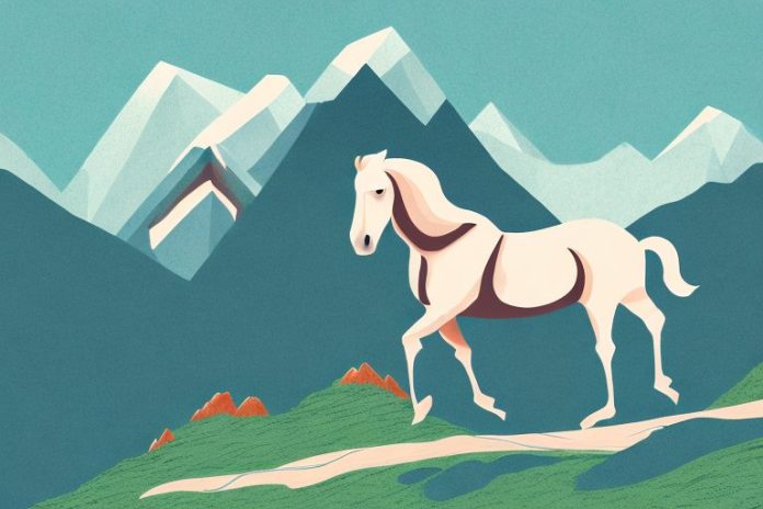 A horse in a mountain landscape