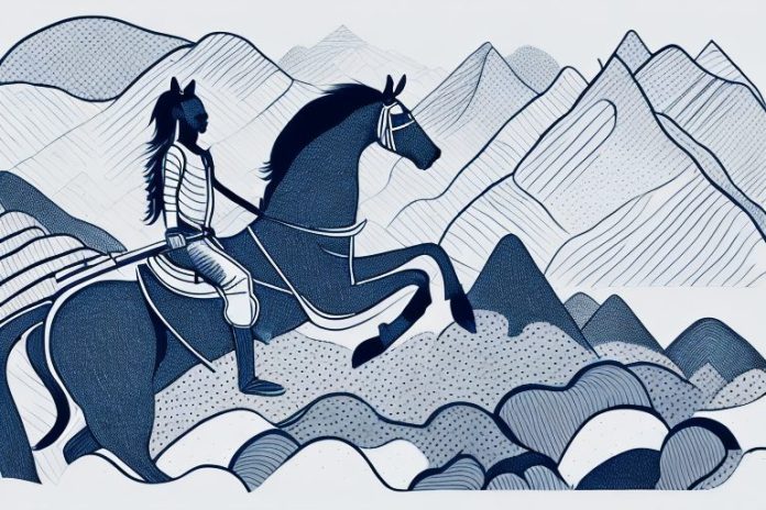 A horse and rider traversing a mountainous landscape in mpumalanga