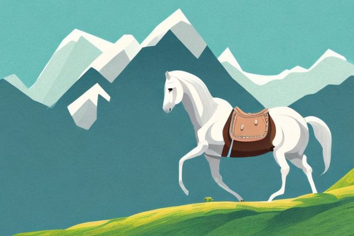 A horse in a mountain landscape