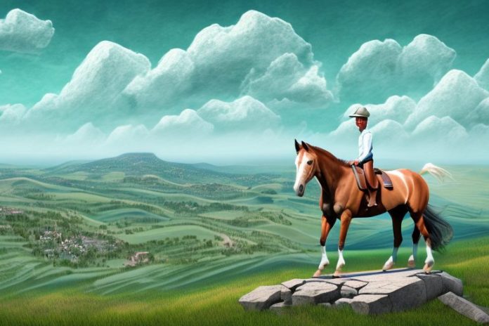 A horse and rider atop a mountain