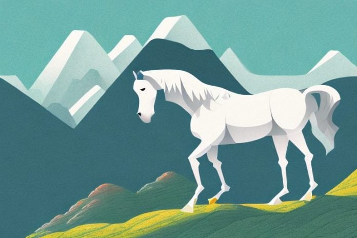 A horse in a mountain landscape
