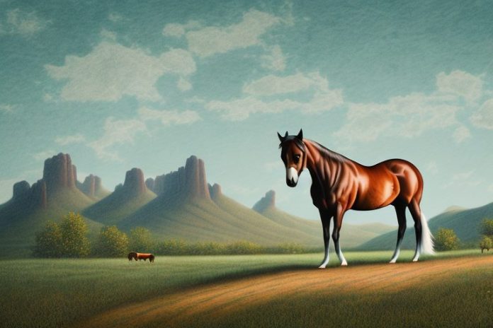 A kentucky mountain saddle horse in a rural landscape in the northern cape
