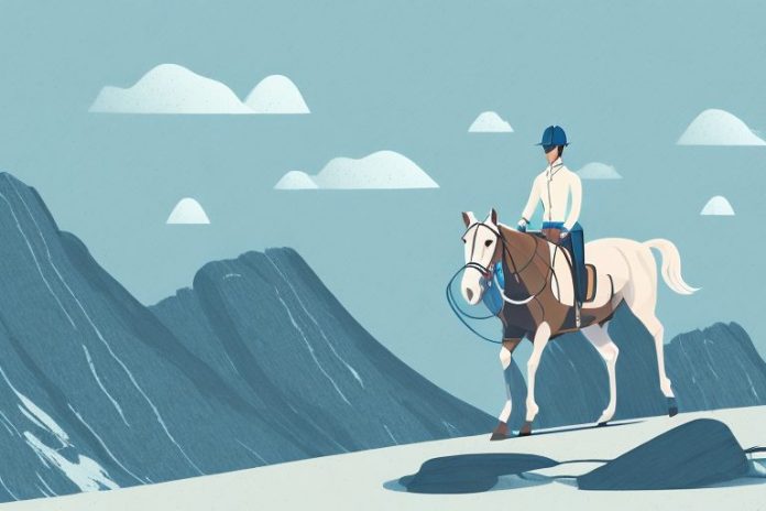 A horse and rider on a mountain trail in the north west