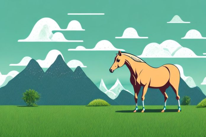 A horse standing atop a grassy hill in lichtenburg