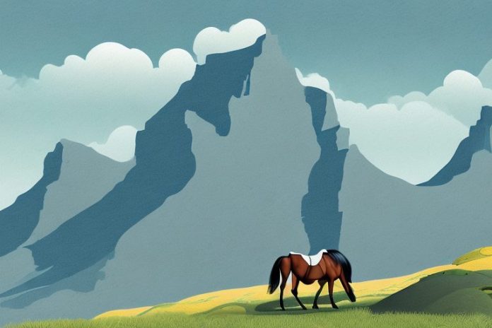 A horse in a mountain landscape in the western cape