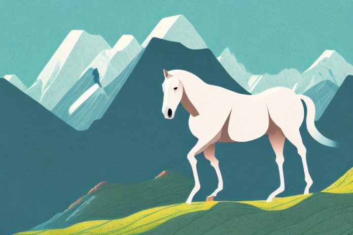 A horse in a mountain landscape