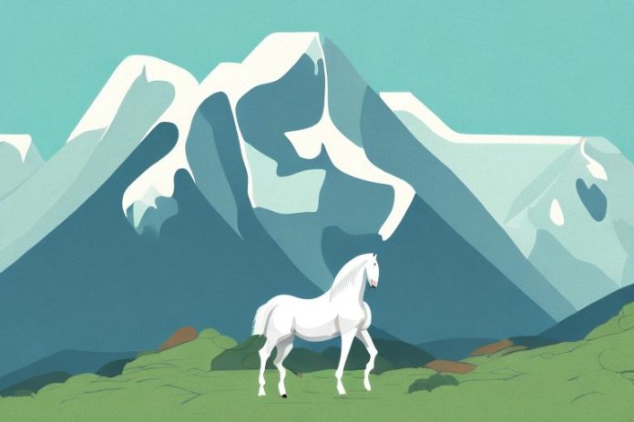 A horse in a mountain setting