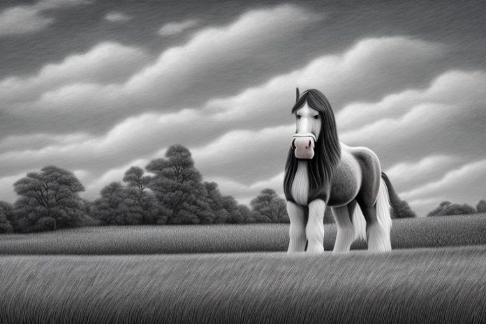 A clydesdale horse standing in a rural landscape in kwa zulu natal