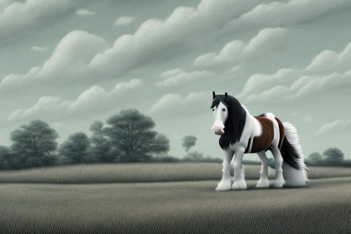 A clydesdale horse in a rural landscape near newcastle
