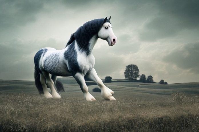 A clydesdale horse in a rural landscape