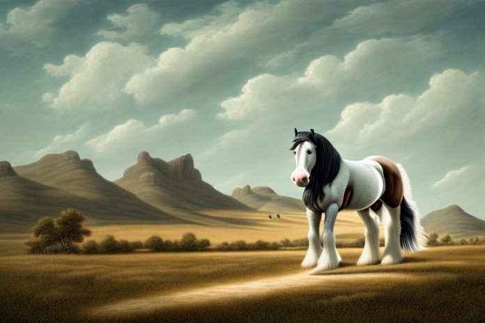 A clydesdale horse in a rural landscape near graaff-reinet