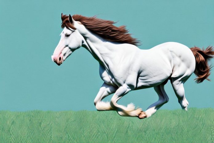 A clydesdale horse galloping through a field in the free state