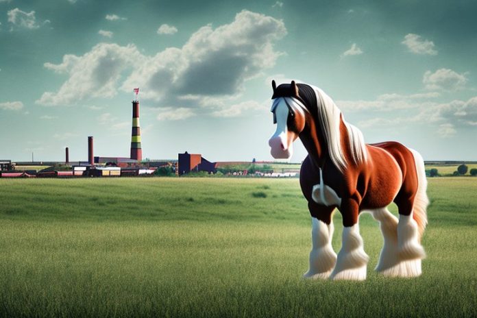 A clydesdale horse in a rural setting