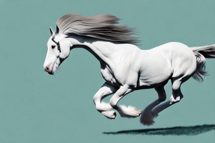 A clydesdale horse galloping in a field in bloemfontein