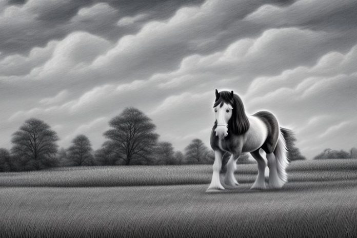 A clydesdale horse in a rural landscape in botshabelo