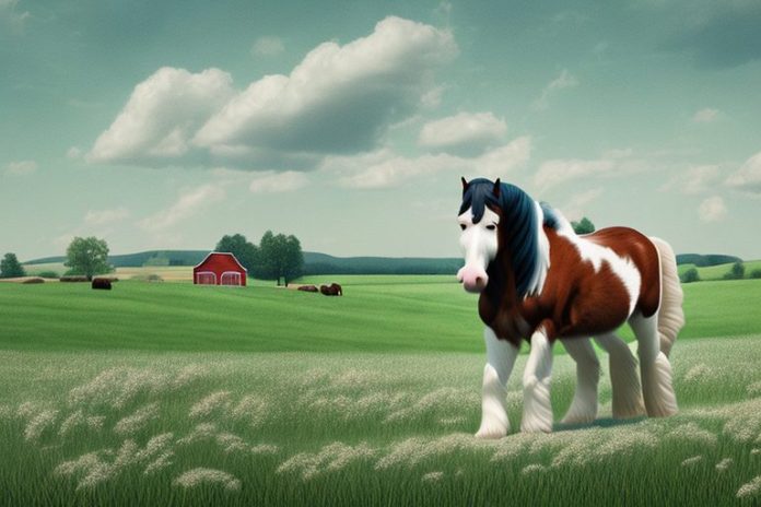 A clydesdale horse in a rural setting