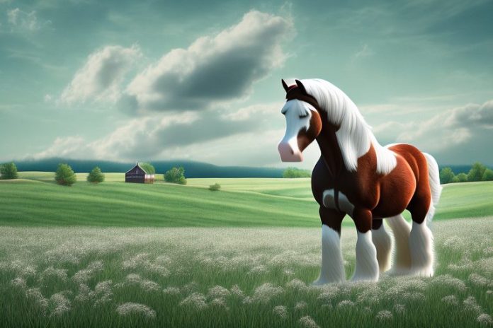 A clydesdale horse in a rural setting