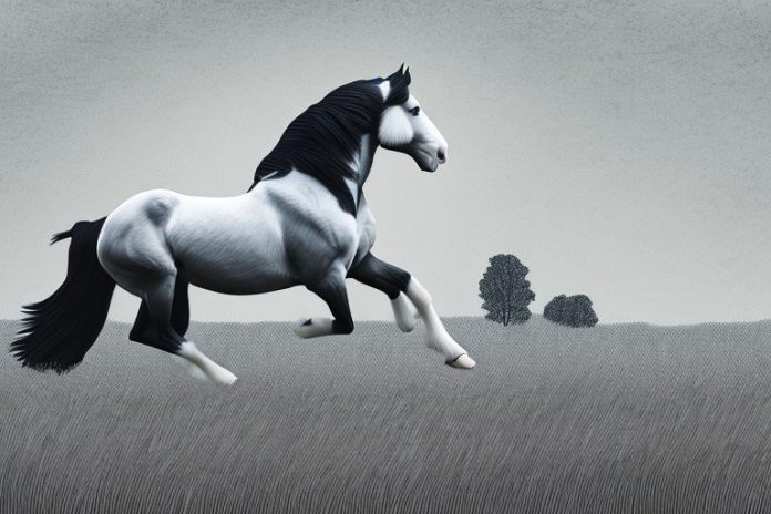 A clydesdale horse in a soweto landscape