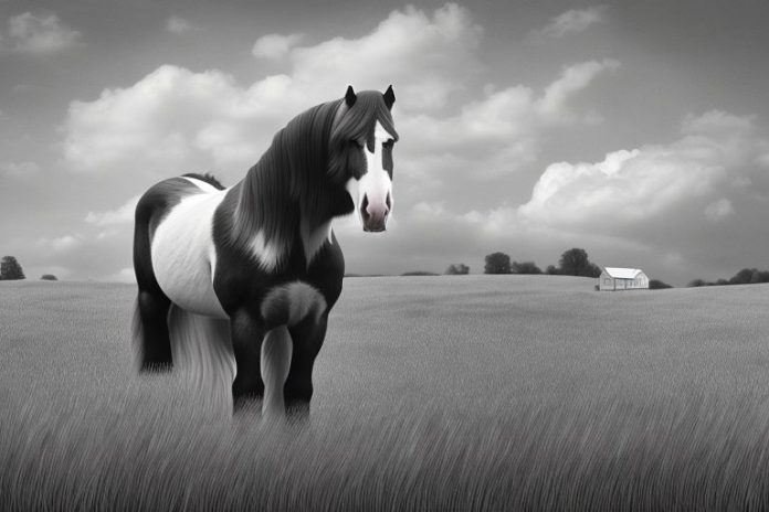 A clydesdale horse in a rural setting