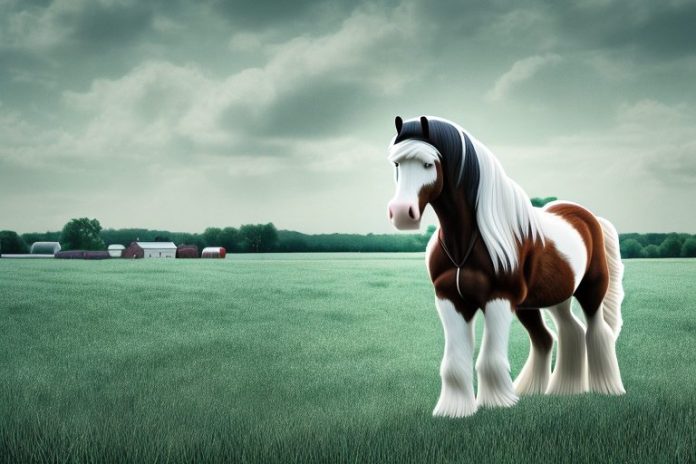 A clydesdale horse in a rural setting