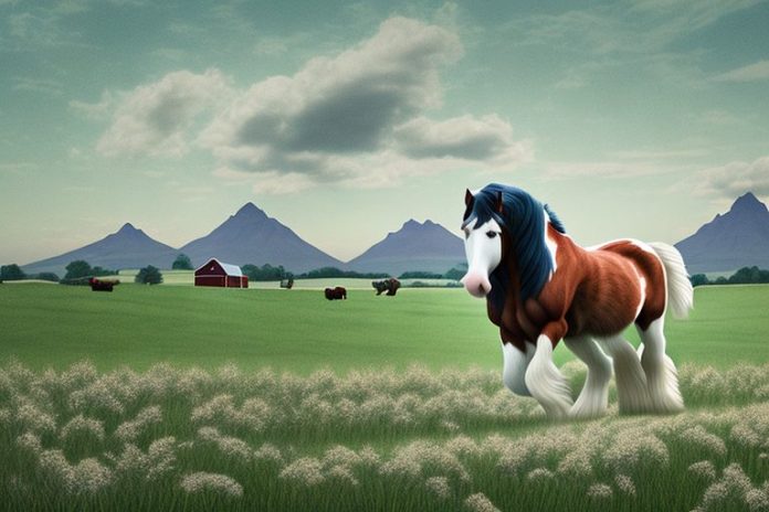 A clydesdale horse in a rural setting
