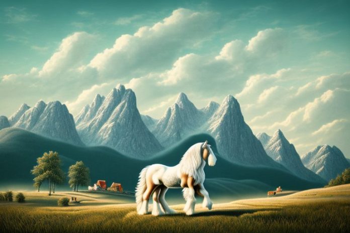 A clydesdale horse in a rural landscape
