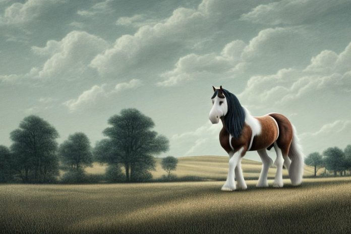 A clydesdale horse in a rural landscape near louis trichardt
