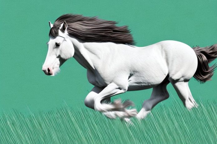 A clydesdale horse galloping through a grassy field in witbank
