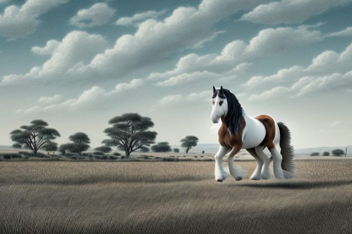 A clydesdale horse in a rural landscape of the northern cape
