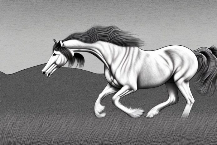 A clydesdale horse galloping through a rural landscape in kathu