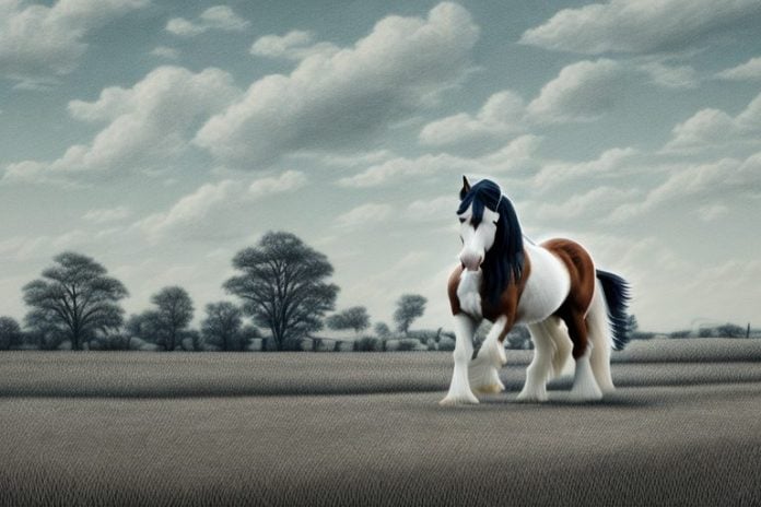 A clydesdale horse in a rural landscape in kuruman