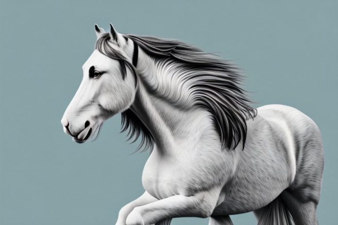 A clydesdale horse galloping in a field in de aar