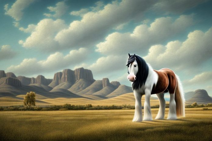 A clydesdale horse in a rural landscape