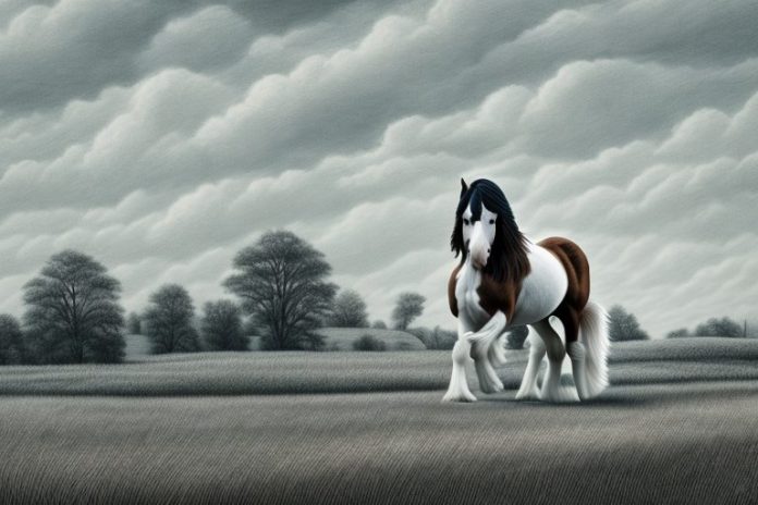 A clydesdale horse in a rural landscape in the north west