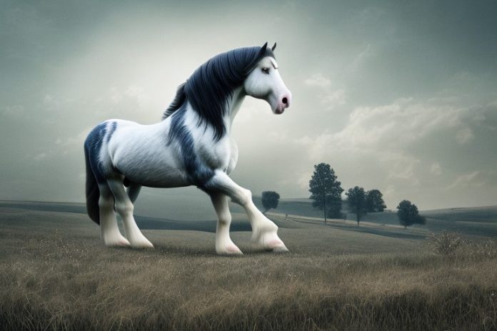 A clydesdale horse in a rural landscape
