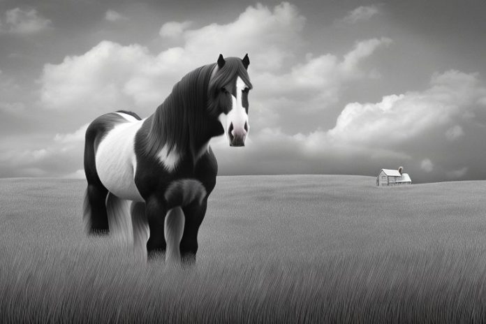 A clydesdale horse in a rural setting