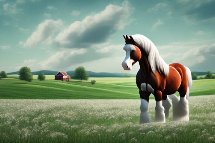 A clydesdale horse in a rural setting