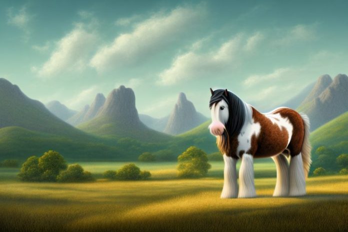 A clydesdale horse standing in a rural landscape