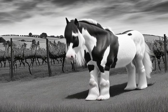 A clydesdale horse in a rural setting