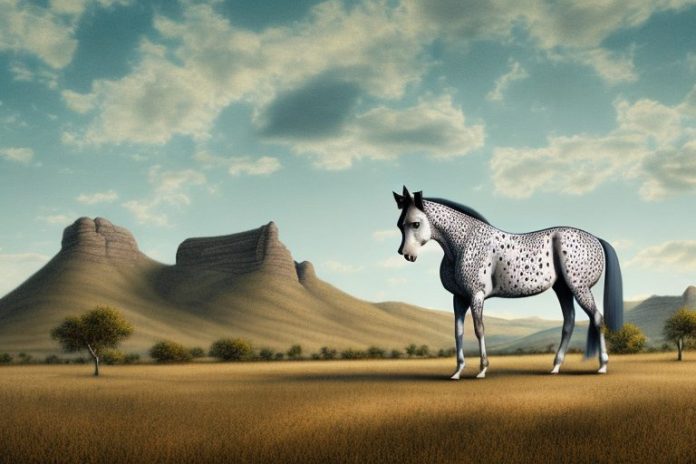 An appaloosa horse in a rural landscape near graaff-reinet