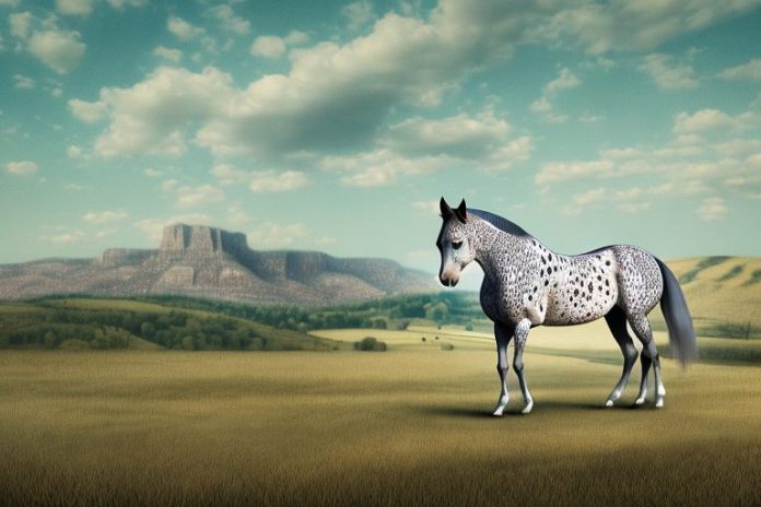 An appaloosa horse in a rural landscape