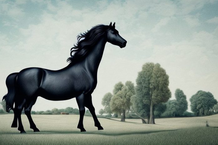 A friesian horse in a rural tongaat landscape