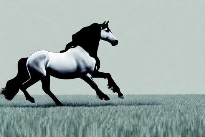 A friesian horse galloping through a field in pinetown