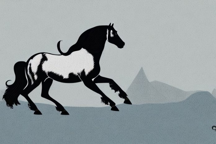 A friesian horse galloping through a rural landscape in uitenhage