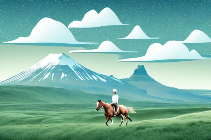 A horse and rider in a landscape setting