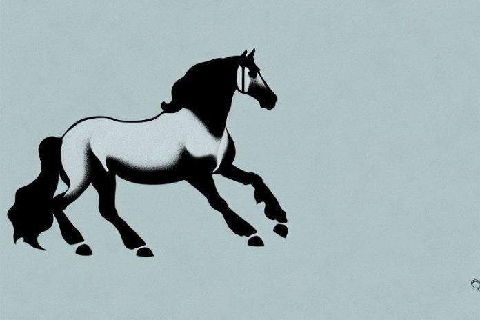A friesian horse galloping in a field in bisho