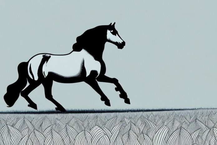 A friesian horse galloping in a field in bloemfontein