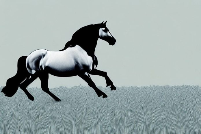 A friesian horse galloping in a field in sasolburg